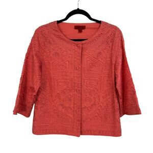 Y2K Joni B Coral Embroidered Button Up Cotton Blend Textured Jacket Small
